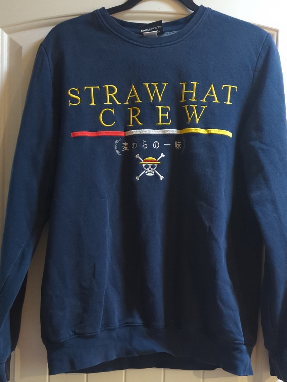Onepiece Navy Sweatshirt with Yellow Straw Hat Crew Embroidery